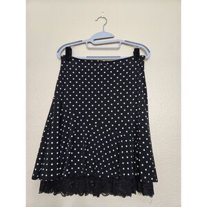 Rampage Women’s Black White Polka Dot Flounce Skirt Lace Hem Size S